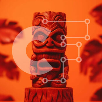 Intra Συλλεκτικό Ξύλινο Παζλ Plywood  4mm - Ξύλινο τοτέμ Tiki σε πορτοκαλί φόντο Σε Ξύλινο Κουτί - Διαστάσεις Puzzle: 10x10 cm – 25 κομμάτια - Image 1