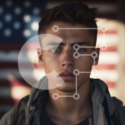 Intra Συλλεκτικό Ξύλινο Παζλ Plywood 4mm - Νεαρός άνδρας μπροστά από την αμερικανική σημαία Σε Ξύλινο Κουτί - Διαστάσεις Puzzle: 10x10 cm – 25 κομμάτια - Image 1