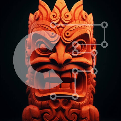 Intra Συλλεκτικό Ξύλινο Παζλ Plywood  4mm - Πορτοκαλί άγαλμα Tiki Σε Ξύλινο Κουτί - Διαστάσεις Puzzle: 10x10 cm – 25 κομμάτια - Image 1