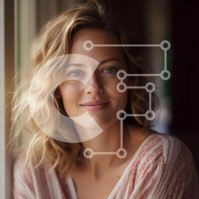 Intra Συλλεκτικό Ξύλινο Παζλ Plywood  4mm - Κομψή γυναίκα που κλίνει στο παράθυρο και χαμογελά Σε Ξύλινο Κουτί - Διαστάσεις Puzzle: 10x10 cm – 25 κομμάτια - Image 1