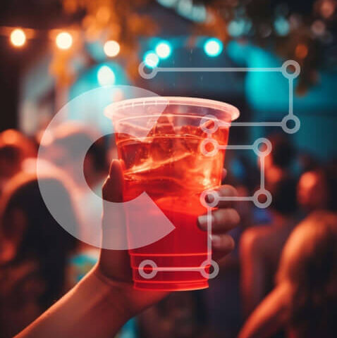 Intra Συλλεκτικό Ξύλινο Παζλ Plywood  4mm - Άτομο που κρατά το κόκκινο πλαστικό κύπελλο στο πάρτι Σε Ξύλινο Κουτί - Διαστάσεις Puzzle: 10x10 cm – 25 κομμάτια - Image 1