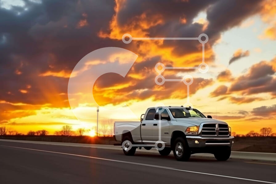 Intra Συλλεκτικό Ξύλινο Παζλ Plywood  4mm - Λευκό φορτηγό pickup που οδηγεί στο ηλιοβασίλεμα σε έναν αυτοκινητόδρομο Σε Ξύλινο Κουτί - Διαστάσεις Puzzle: 10x10 cm – 25 κομμάτια