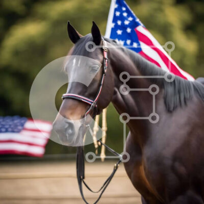 Intra Συλλεκτικό Ξύλινο Παζλ Plywood  4mm - Καφέ άλογο που στέκεται μπροστά από μια αμερικανική σημαία Σε Ξύλινο Κουτί - Διαστάσεις: 10x10 cm – 25 κομμάτια - Image 1