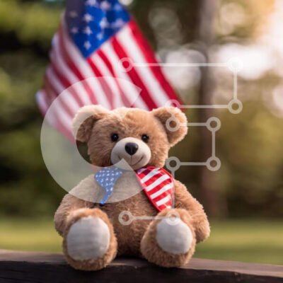 Intra Συλλεκτικό Ξύλινο Παζλ Plywood 4mm - Πατριωτικό αρκουδάκι με αμερικανική σημαία Σε Ξύλινο Κουτί - Διαστάσεις Puzzle: 10x10 cm – 25 κομμάτια - Image 1