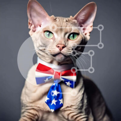 Intra Συλλεκτικό Ξύλινο Παζλ Plywood  4mm - Αξιολάτρευτη γάτα με πατριωτικό παπιγιόν με μοτίβο αμερικανικής σημαίας Σε Ξύλινο Κουτί - Διαστάσεις: 10x10 cm – 25 κομμάτια - Image 1