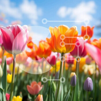 Intra Συλλεκτικό Ξύλινο Παζλ Plywood  4mm - Πολύχρωμο χωράφι με τουλίπα με διάφορα λουλούδια Σε Ξύλινο Κουτί - Διαστάσεις: 10x10 cm – 25 κομμάτια - Image 1