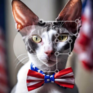 Intra Συλλεκτικό Ξύλινο Παζλ Plywood  4mm - Πατριωτική γάτα με παπιγιόν με αμερικανική σημαία Σε Ξύλινο Κουτί - Διαστάσεις Puzzle: 10x10 cm – 25 κομμάτια