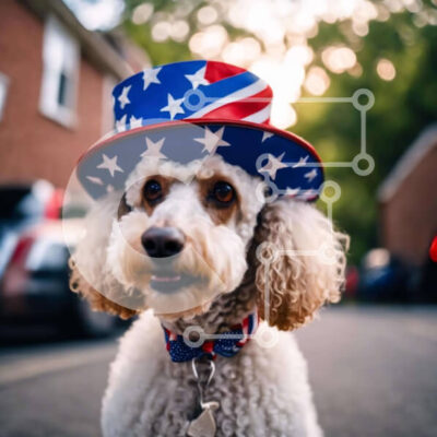 Intra Συλλεκτικό Ξύλινο Παζλ Plywood  4mm - Κανίς με θέμα την αμερικανική σημαία με καπέλο και παπιγιόν Σε Ξύλινο Κουτί - Διαστάσεις: 10x10 cm – 25 κομμάτια - Image 1