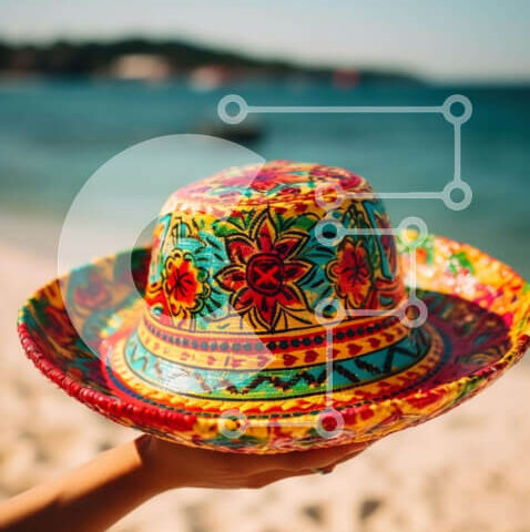 Intra Συλλεκτικό Ξύλινο Παζλ Plywood  4mm - Πολύχρωμο καπέλο στην παραλία με τις βάρκες Σε Ξύλινο Κουτί - Διαστάσεις Puzzle: 10x10 cm – 25 κομμάτια - Image 1