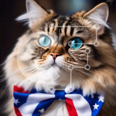 Intra Συλλεκτικό Ξύλινο Παζλ Plywood  4mm - Αξιολάτρευτη γάτα με παπιγιόν με αμερικανική σημαία Σε Ξύλινο Κουτί - Διαστάσεις: 10x10 cm – 25 κομμάτια - Image 1