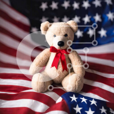 Intra Συλλεκτικό Ξύλινο Παζλ Plywood 4mm - Πατριωτικό αρκουδάκι σε φόντο αμερικανικής σημαίας Σε Ξύλινο Κουτί - Διαστάσεις Puzzle: 10x10 cm – 25 κομμάτια - Image 1