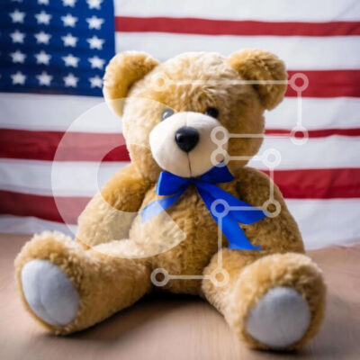 Intra Συλλεκτικό Ξύλινο Παζλ Plywood  4mm - Πατριωτικό αρκουδάκι με αμερικανική σημαία Σε Ξύλινο Κουτί - Διαστάσεις Puzzle: 10x10 cm – 25 κομμάτια - Image 1