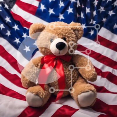 Intra Συλλεκτικό Ξύλινο Παζλ Plywood  4mm - Πατριωτικό Teddy Bear στις 4 Ιουλίου με αμερικανική σημαία Σε Ξύλινο Κουτί - Διαστάσεις: 10x10 cm – 25 κομμάτια - Image 1