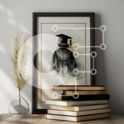 Intra Συλλεκτικό Ξύλινο Παζλ Plywood  4mm - Ακουαρέλα πορτρέτο γυναίκας με ενδυμασία αποφοίτησης Σε Ξύλινο Κουτί - Διαστάσεις Puzzle: 10x10 cm – 25 κομμάτια - Image 1