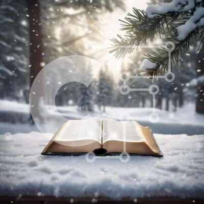 Intra Συλλεκτικό Ξύλινο Παζλ Plywood  4mm - Ανοιχτή Βίβλος σε ξύλινο τραπέζι στο χιονισμένο δάσος Σε Ξύλινο Κουτί - Διαστάσεις Puzzle: 10x10 cm – 25 κομμάτια - Image 1