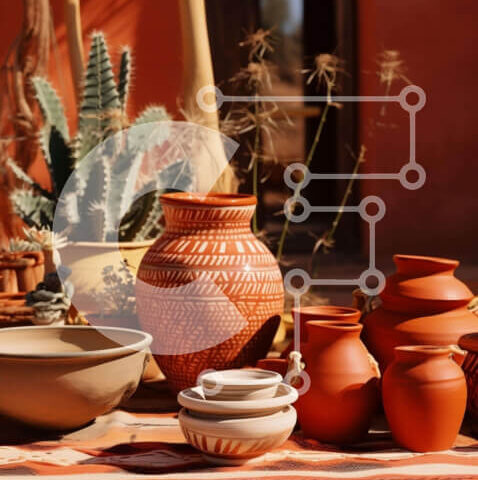 Intra Συλλεκτικό Ξύλινο Παζλ Plywood  4mm - Τραπέζι με αγγεία και φυτά κάκτων Σε Ξύλινο Κουτί - Διαστάσεις: 10x10 cm – 25 κομμάτια - Image 1