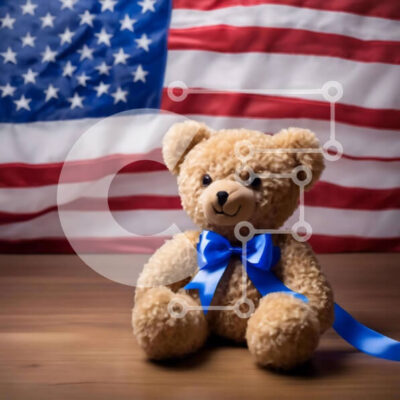 Intra Συλλεκτικό Ξύλινο Παζλ Plywood  4mm - Πατριωτικό αρκουδάκι με αμερικανική σημαία Σε Ξύλινο Κουτί - Διαστάσεις: 10x10 cm – 25 κομμάτια - Image 1