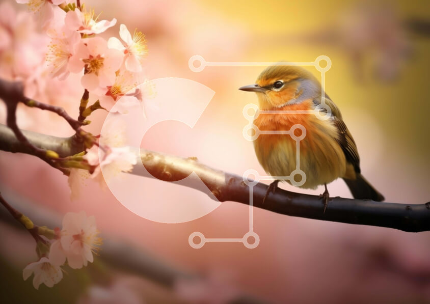 Intra Συλλεκτικό Ξύλινο Παζλ Plywood  4mm - Μικρό πουλί στην ανθισμένη κερασιά Σε Ξύλινο Κουτί - Διαστάσεις: 10x10 cm – 25 κομμάτια