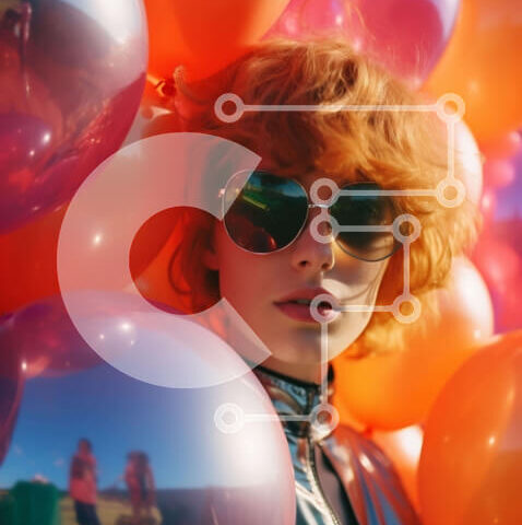 Intra Συλλεκτικό Ξύλινο Παζλ Plywood  4mm - Γυναίκα με κόκκινα μαλλιά και πολύχρωμα μπαλόνια Σε Ξύλινο Κουτί - Διαστάσεις Puzzle: 10x10 cm – 25 κομμάτια - Image 1