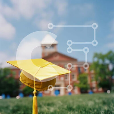 Intra Συλλεκτικό Ξύλινο Παζλ Plywood  4mm - Κίτρινο καπέλο αποφοίτησης μπροστά από το εντυπωσιακό κτίριο Σε Ξύλινο Κουτί - Διαστάσεις Puzzle: 10x10 cm – 25 κομμάτια - Image 1