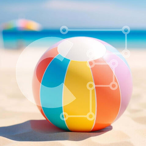 Intra Συλλεκτικό Ξύλινο Παζλ Plywood  4mm - Πολύχρωμη μπάλα παραλίας στην άμμο στην παραλία Σε Ξύλινο Κουτί - Διαστάσεις Puzzle: 10x10 cm – 25 κομμάτια - Image 1