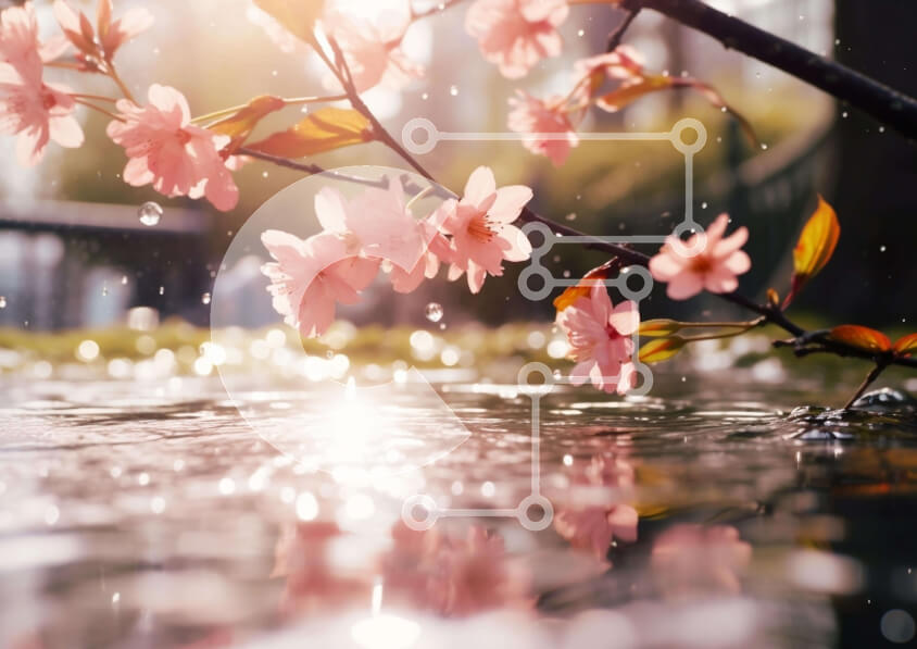 Intra Συλλεκτικό Ξύλινο Παζλ Plywood  4mm - Κλαδί δέντρου με ροζ λουλούδια και σταγόνες βροχής Σε Ξύλινο Κουτί - Διαστάσεις: 10x10 cm – 25 κομμάτια