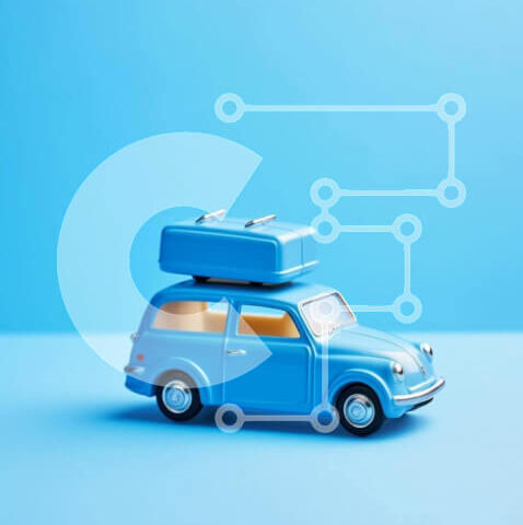 Intra Συλλεκτικό Ξύλινο Παζλ Plywood  4mm - Μπλε αυτοκίνητο παιχνίδι με βαλίτσες Σε Ξύλινο Κουτί - Διαστάσεις Puzzle: 10x10 cm – 25 κομμάτια - Image 1