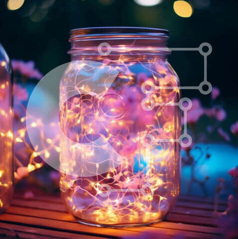 Intra Συλλεκτικό Ξύλινο Παζλ Plywood  4mm - Πολύχρωμα φώτα βάζου Mason σε ξύλινο τραπέζι Σε Ξύλινο Κουτί - Διαστάσεις Puzzle: 10x10 cm – 25 κομμάτια - Image 1