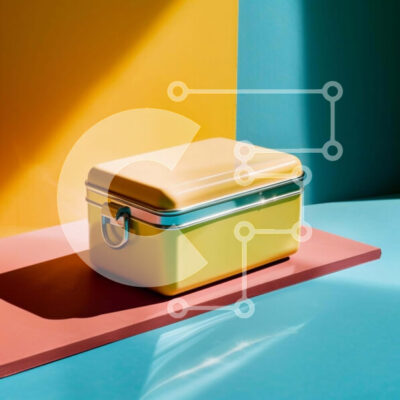 Intra Συλλεκτικό Ξύλινο Παζλ Plywood 4mm - Κίτρινο μεσημεριανό κουτί σε πολύχρωμη επιφάνεια Σε Ξύλινο Κουτί - Διαστάσεις: 10x10 cm – 25 κομμάτια - Image 1