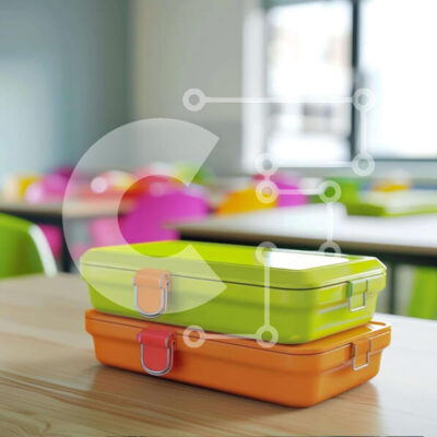 Intra Συλλεκτικό Ξύλινο Παζλ Plywood  4mm - Πολύχρωμα κουτιά μεσημεριανού γεύματος σε μια άδεια τάξη Σε Ξύλινο Κουτί - Διαστάσεις Puzzle: 10x10 cm – 25 κομμάτια - Image 1