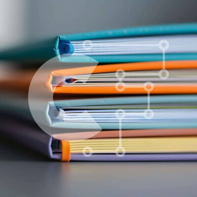 Intra Συλλεκτικό Ξύλινο Παζλ Plywood  4mm - Πολύχρωμη στοίβα φακέλων με ανοιχτό βιβλίο Σε Ξύλινο Κουτί - Διαστάσεις: 10x10 cm – 25 κομμάτια - Image 1