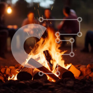 Intra Συλλεκτικό Ξύλινο Παζλ Plywood  4mm - Άνθρωποι που απολαμβάνουν τη φωτιά τη νύχτα Σε Ξύλινο Κουτί - Διαστάσεις Puzzle: 10x10 cm – 25 κομμάτια