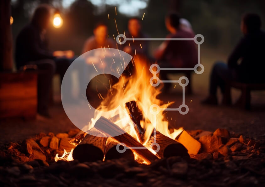 Intra Συλλεκτικό Ξύλινο Παζλ Plywood  4mm - Άνθρωποι που απολαμβάνουν τη φωτιά τη νύχτα Σε Ξύλινο Κουτί - Διαστάσεις Puzzle: 10x10 cm – 25 κομμάτια