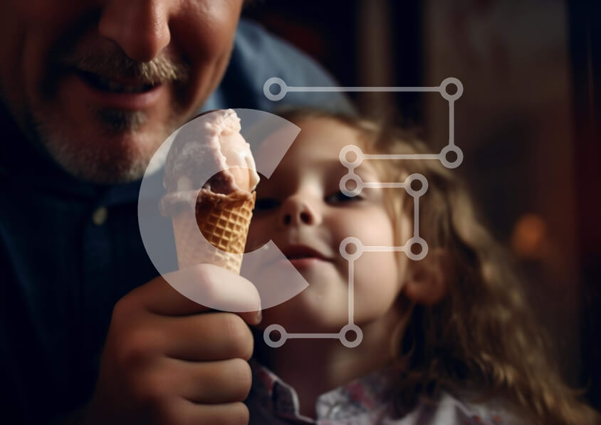 Intra Συλλεκτικό Ξύλινο Παζλ Plywood  4mm - Πατέρας και κόρη μοιράζονται τη στιγμή του παγωτού Σε Ξύλινο Κουτί - Διαστάσεις Puzzle: 10x10 cm – 25 κομμάτια