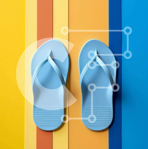 Intra Συλλεκτικό Ξύλινο Παζλ Plywood  4mm - Μπλε σαγιονάρες σε πολύχρωμο ριγέ φόντο Σε Ξύλινο Κουτί - Διαστάσεις Puzzle: 10x10 cm – 25 κομμάτια - Image 1