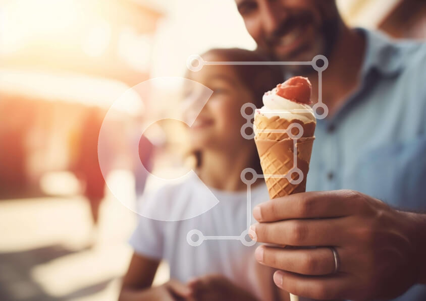 Intra Συλλεκτικό Ξύλινο Παζλ Plywood  4mm - Πατέρας και κόρη απολαμβάνουν παγωτό Σε Ξύλινο Κουτί - Διαστάσεις Puzzle: 10x10 cm – 25 κομμάτια