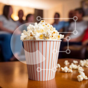 Intra Συλλεκτικό Ξύλινο Παζλ Plywood  4mm - Ομάδα ανθρώπων που απολαμβάνει το ποπ κορν στο σαλόνι Σε Ξύλινο Κουτί - Διαστάσεις Puzzle: 10x10 cm – 25 κομμάτια