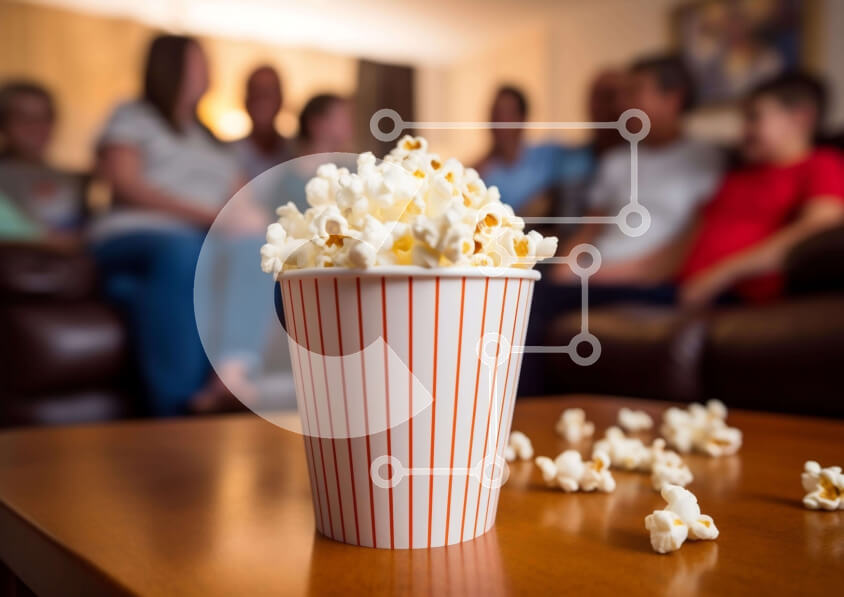 Intra Συλλεκτικό Ξύλινο Παζλ Plywood  4mm - Ομάδα ανθρώπων που απολαμβάνει το ποπ κορν στο σαλόνι Σε Ξύλινο Κουτί - Διαστάσεις Puzzle: 10x10 cm – 25 κομμάτια