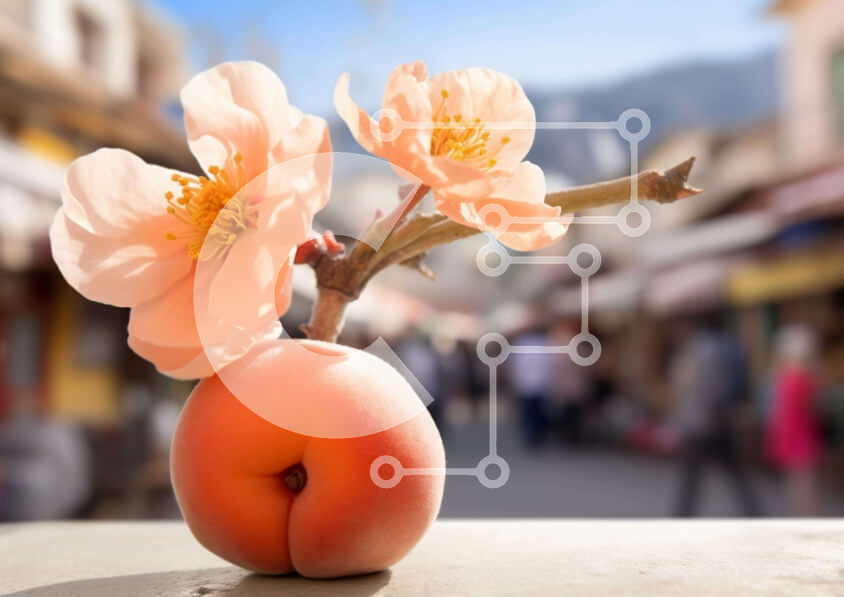 Intra Συλλεκτικό Ξύλινο Παζλ Plywood  4mm - Πορτοκαλί ροδάκινο και ροζ λουλούδια με ανθρώπους Σε Ξύλινο Κουτί - Διαστάσεις: 10x10 cm – 25 κομμάτια