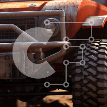 Intra Συλλεκτικό Ξύλινο Παζλ Plywood  4mm - Πορτοκαλί όχημα εκτός δρόμου σταθμευμένο σε χωματόδρομο Σε Ξύλινο Κουτί - Διαστάσεις Puzzle: 10x10 cm – 25 κομμάτια - Image 1