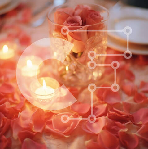 Intra Συλλεκτικό Ξύλινο Παζλ Plywood  4mm - Κομψό τραπέζι με ροζ ροδοπέταλα και κεριά Σε Ξύλινο Κουτί - Διαστάσεις Puzzle: 10x10 cm – 25 κομμάτια - Image 1