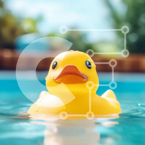 Intra Συλλεκτικό Ξύλινο Παζλ Plywood 4mm - Κίτρινη λαστιχένια πάπια που επιπλέει στην πισίνα Σε Ξύλινο Κουτί - Διαστάσεις: 10x10 cm – 25 κομμάτια - Image 1