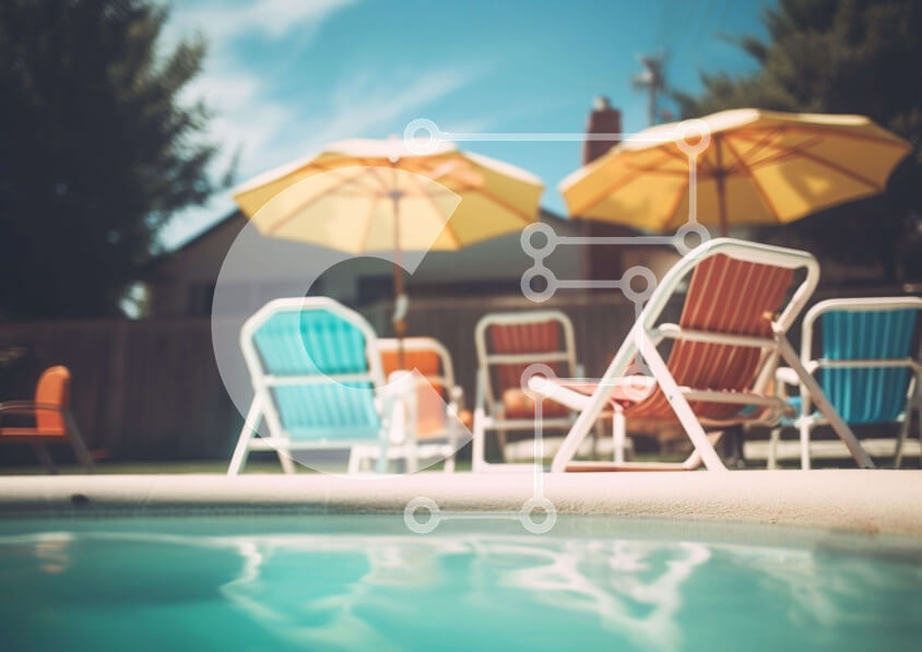 Intra Συλλεκτικό Ξύλινο Παζλ Plywood  4mm - Πισίνα με καρέκλες και ομπρέλες Σε Ξύλινο Κουτί - Διαστάσεις Puzzle: 10x10 cm – 25 κομμάτια