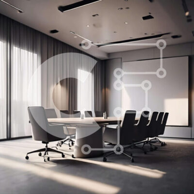 Intra Συλλεκτικό Ξύλινο Παζλ Plywood  4mm - Αίθουσα συνεδριάσεων με άδειο τραπέζι και οθόνη προβολέα Σε Ξύλινο Κουτί - Διαστάσεις Puzzle: 10x10 cm – 25 κομμάτια - Image 1