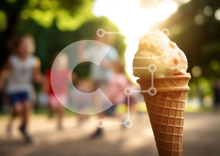 Intra Συλλεκτικό Ξύλινο Παζλ Plywood  4mm - Άτομα που απολαμβάνουν υπαίθριες δραστηριότητες κοντά σε χωνάκι παγωτού Σε Ξύλινο Κουτί - Διαστάσεις Puzzle: 10x10 cm – 25 κομμάτια