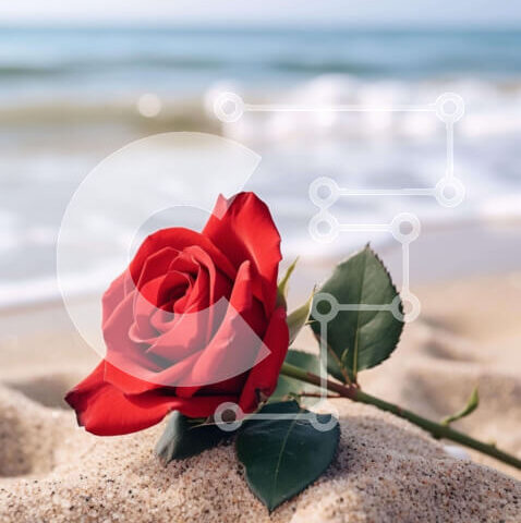 Intra Συλλεκτικό Ξύλινο Παζλ Plywood  4mm - Μονό κόκκινο τριαντάφυλλο στην παραλία με φόντο ωκεανό Σε Ξύλινο Κουτί - Διαστάσεις: 10x10 cm – 25 κομμάτια - Image 1