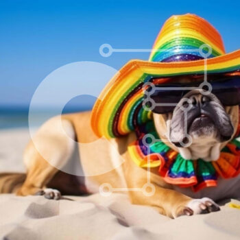 Intra Συλλεκτικό Ξύλινο Παζλ Plywood  4mm - Μπουλντόγκ με πολύχρωμο καπέλο και γυαλιά ηλίου στην παραλία Σε Ξύλινο Κουτί - Διαστάσεις Puzzle: 10x10 cm – 25 κομμάτια - Image 1