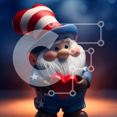 Intra Συλλεκτικό Ξύλινο Παζλ Plywood 4mm - Toy Gnome σε κόκκινο, λευκό και μπλε για την 4η Ιουλίου Σε Ξύλινο Κουτί - Διαστάσεις: 10x10 cm – 25 κομμάτια - Image 1