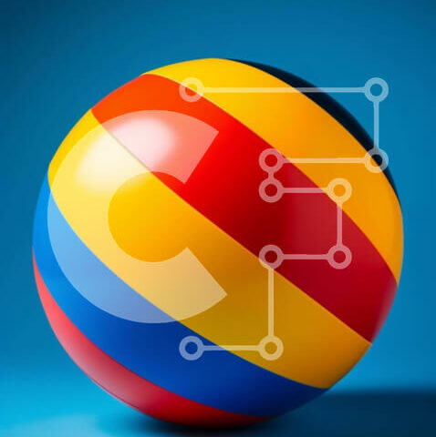 Intra Συλλεκτικό Ξύλινο Παζλ Plywood 4mm - Πολύχρωμη ριγέ μπάλα σε μπλε φόντο Σε Ξύλινο Κουτί - Διαστάσεις: 10x10 cm – 25 κομμάτια - Image 1