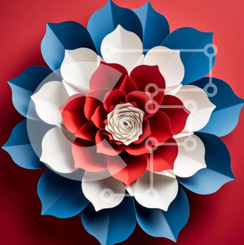 Intra Συλλεκτικό Ξύλινο Παζλ Plywood 4mm - Κόκκινο, λευκό και μπλε λουλούδι από χαρτί - σχέδιο αμερικανικής σημαίας Σε Ξύλινο Κουτί - Διαστάσεις Puzzle: 10x10 cm – 25 κομμάτια - Image 1